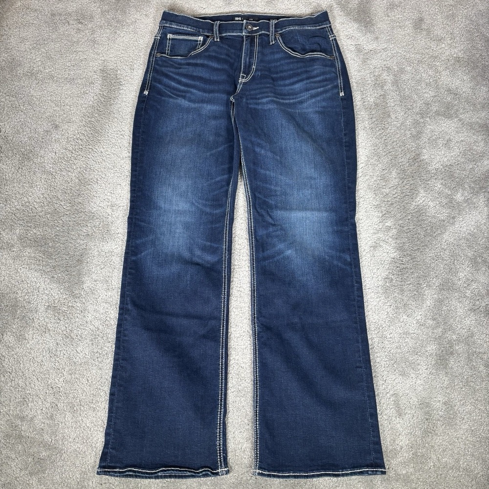 BKE Jeans Mens 34x32 Jake Straight Dark Wash Blue Denim Faded Stretch Y2K